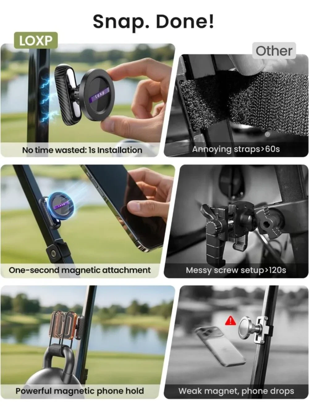 Magnetic Golf Cart Phone Holder - 360° Rotation, Unique Gift for Golfers & Dads
